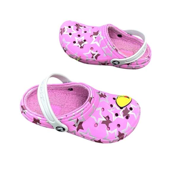Crocs Kids Classic Lined Disco‎ Dance Party Clogs  Size J 1 Pink Sandals - Picture 1 of 14
